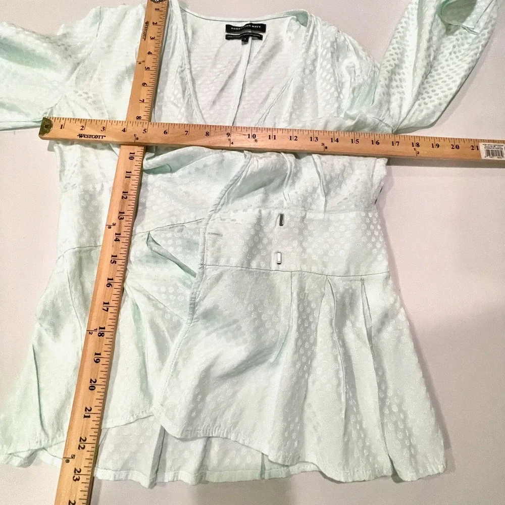 Something Navy Jacquard Wrap Blouse Top Womens S Mint Green‎ Long Sleeve Polka